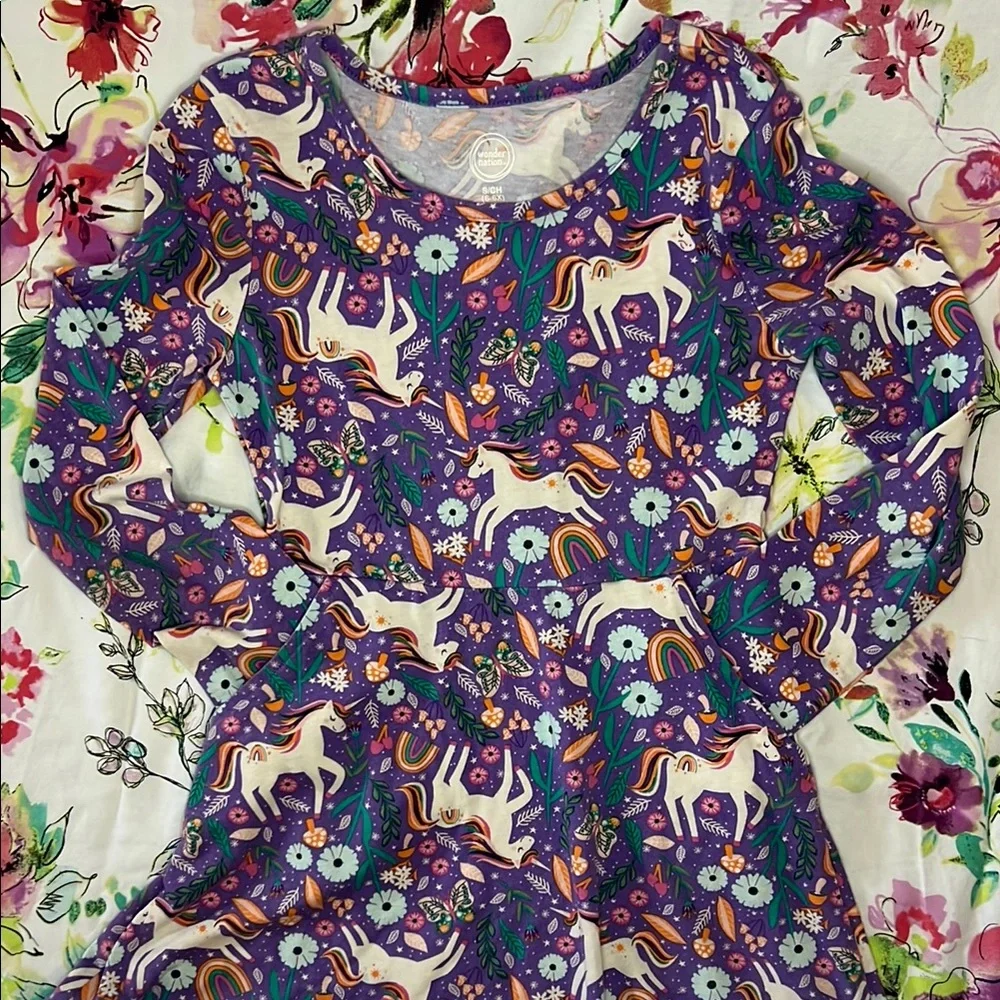 Unicorn Print Purple Dress